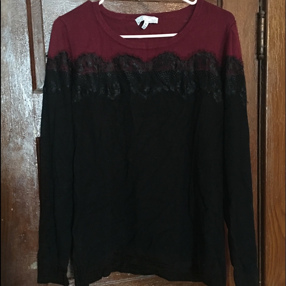 All at once lace color block black + burgandy lace